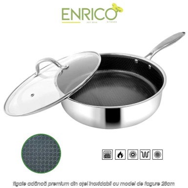 Enrico Gourmet Pan stainless steel - tigaie adâncă premium din oțel inoxidabil cu model de fagure 28cm