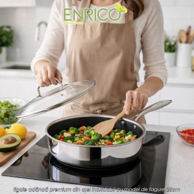 Enrico Gourmet Pan stainless steel - tigaie adâncă premium din oțel inoxidabil cu model de fagure 28cm