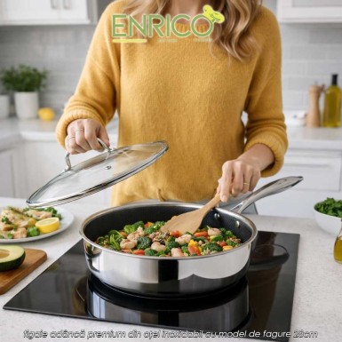 Enrico Gourmet Pan stainless steel - tigaie adâncă premium din oțel inoxidabil cu model de fagure 28cm