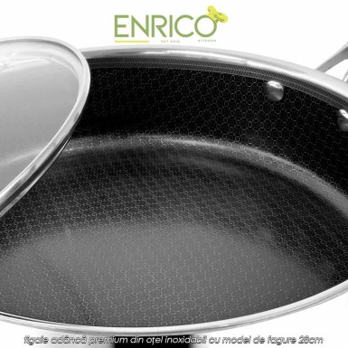 Enrico Gourmet Pan stainless steel - tigaie adâncă premium din oțel inoxidabil cu model de fagure 28cm