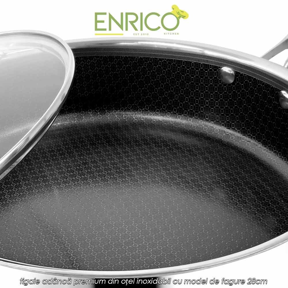 Enrico Gourmet Pan stainless steel - tigaie adâncă premium din oțel inoxidabil cu model de fagure 28cm