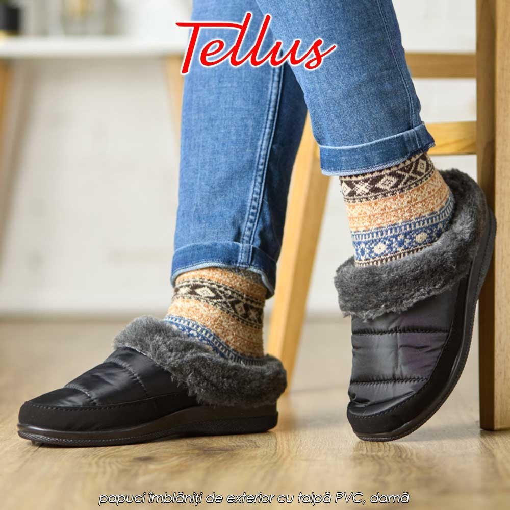 Tellus Pâslari M6085N - papuci îmblăniți de exterior cu talpă PVC, damă