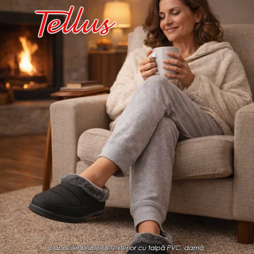 Tellus Pâslari M6085N - papuci îmblăniți de exterior cu talpă PVC, damă