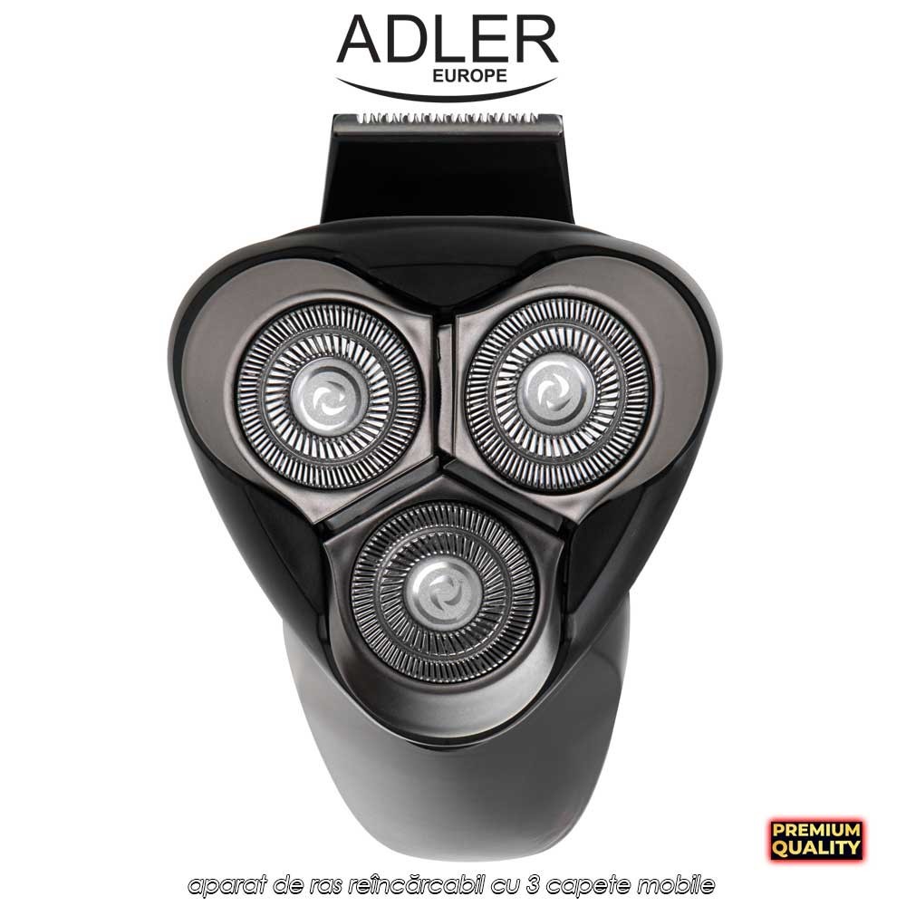 Adler Face Shaver AD2945 - aparat de ras reîncărcabil cu 3 capete mobile