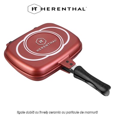 Herenthal Double Pan CDF34M Burgundy- tigaie dublă cu înveliș ceramic cu particule de marmură
