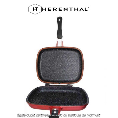 Herenthal Double Pan CDF34M Burgundy- tigaie dublă cu înveliș ceramic cu particule de marmură