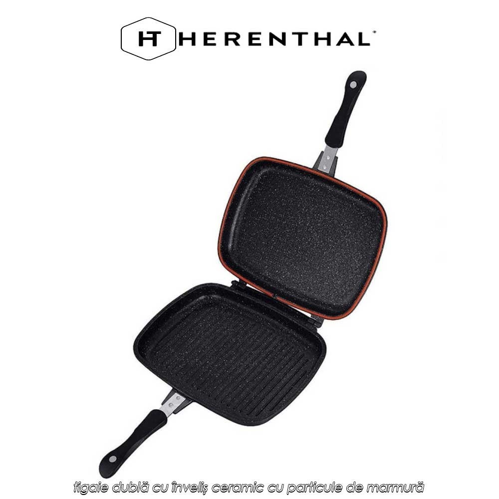 Herenthal Double Pan CDF34M Burgundy- tigaie dublă cu înveliș ceramic cu particule de marmură