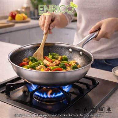 Enrico Wok pan stainless steel - tigaie wok cu acoperire ceramică în formă de fagure, 28cm