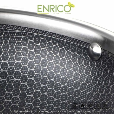 Enrico Wok pan stainless steel - tigaie wok cu acoperire ceramică în formă de fagure, 28cm