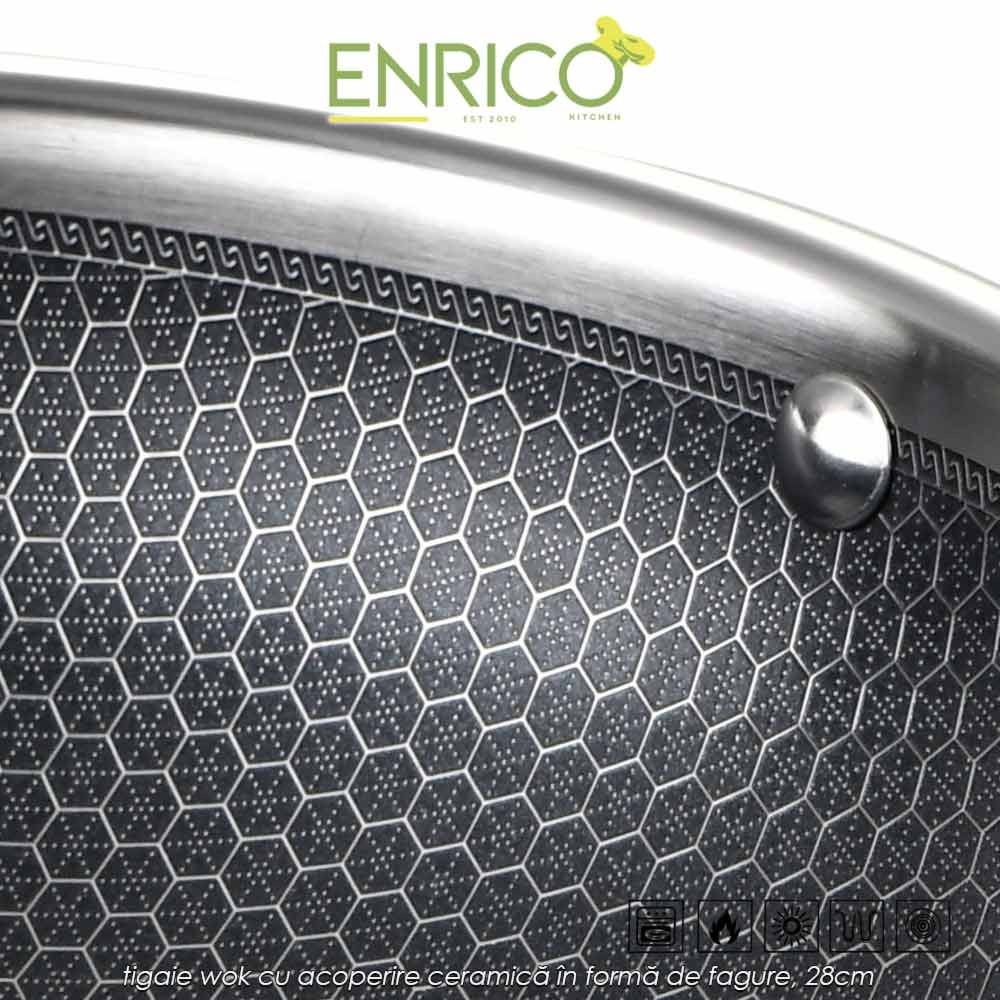 Enrico Wok pan stainless steel - tigaie wok cu acoperire ceramică în formă de fagure, 28cm