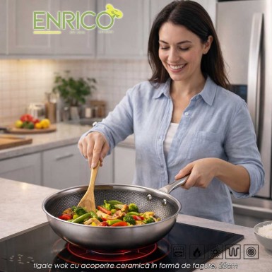 Enrico Wok pan stainless steel - tigaie wok cu acoperire ceramică în formă de fagure, 28cm