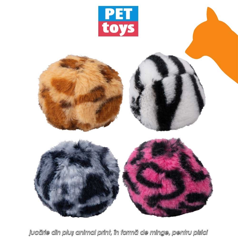 Pet Toys Cat Toy Ball Animal Print - jucărie din pluș animal print, în formă de minge, pentru pisici
