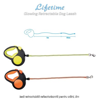 Lifetime Glowing Retractable Dog Leash - lesă retractabilă reflectorizantă pentru câini, 5m
