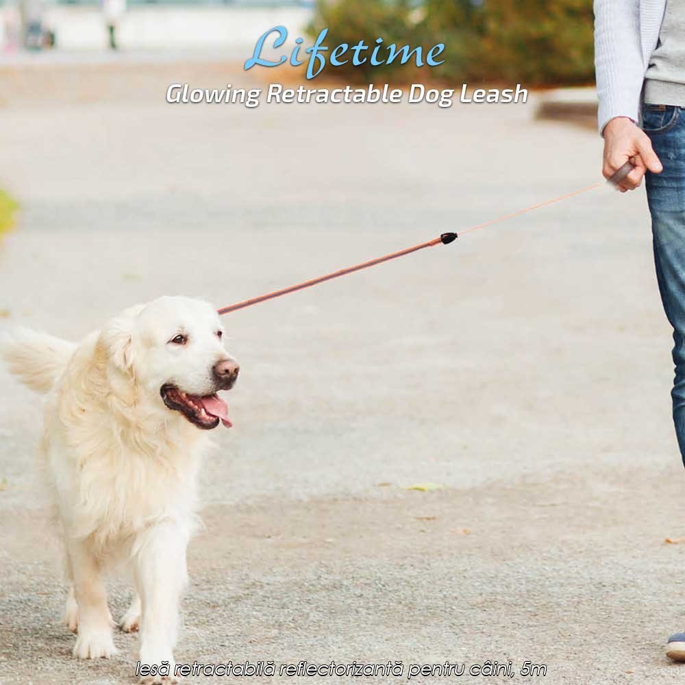Lifetime Glowing Retractable Dog Leash - lesă retractabilă reflectorizantă pentru câini, 5m
