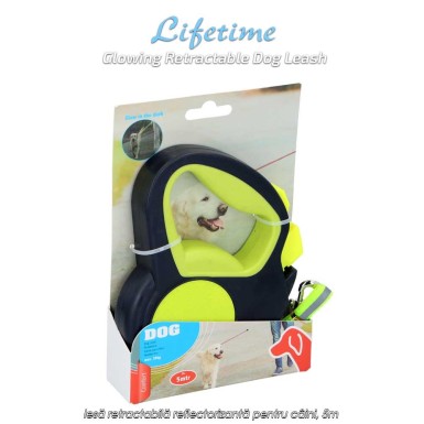 Lifetime Glowing Retractable Dog Leash - lesă retractabilă reflectorizantă pentru câini, 5m