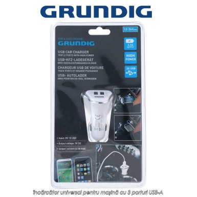 Grundig Car Charger 5V - încărcător universal pentru mașină cu 3 porturi USB-A