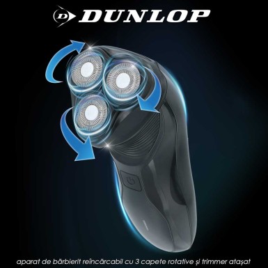 Dunlop Shaver CB3H - aparat de bărbierit reîncărcabil cu 3 capete rotative și trimmer atașat