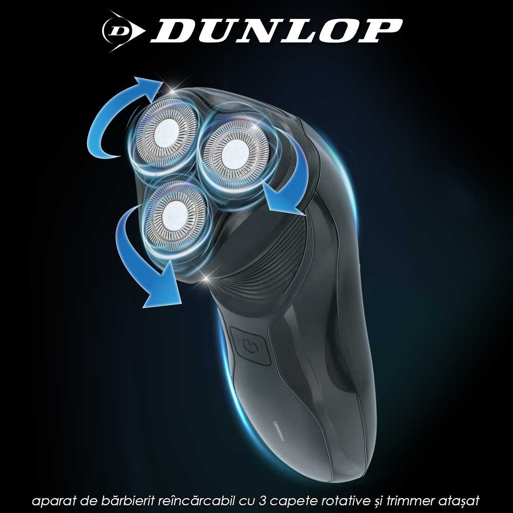 Dunlop Shaver CB3H - aparat de bărbierit reîncărcabil cu 3 capete rotative și trimmer atașat