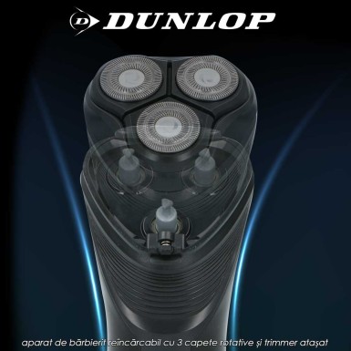 Dunlop Shaver CB3H - aparat de bărbierit reîncărcabil cu 3 capete rotative și trimmer atașat