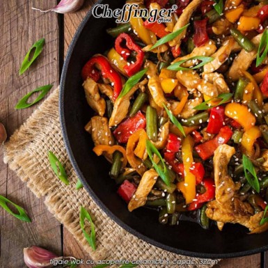 Cheffinger Home DW32 - tigaie wok cu acoperire ceramică și capac, 32cm