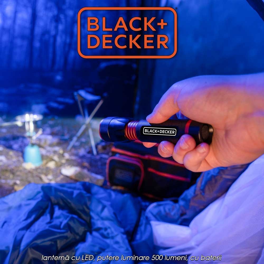 Black+Decker Torch 500 - lanternă cu LED, putere luminare 500 lumeni, cu baterii