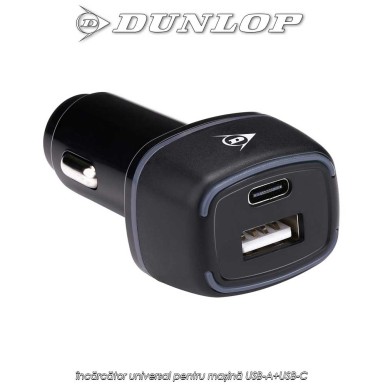 Dunlop Car Charger 5V - încărcător universal pentru mașină USB-A+USB-C