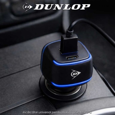 Dunlop Car Charger 5V - încărcător universal pentru mașină USB-A+USB-C