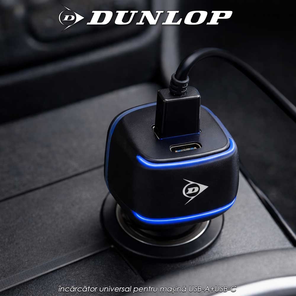 Dunlop Car Charger 5V - încărcător universal pentru mașină USB-A+USB-C