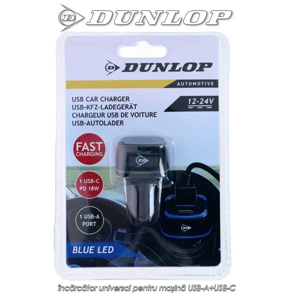 Dunlop Car Charger 5V - încărcător universal pentru mașină USB-A+USB-C