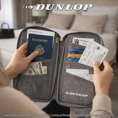 Dunlop Travel Wallet - geantă tip portofel cu multiple compartimente pentru documente și bani