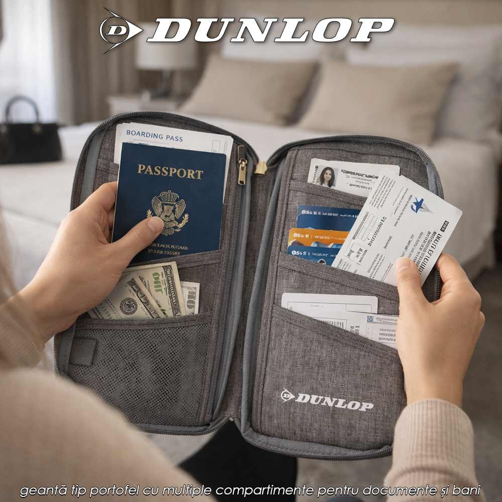 Dunlop Travel Wallet - geantă tip portofel cu multiple compartimente pentru documente și bani
