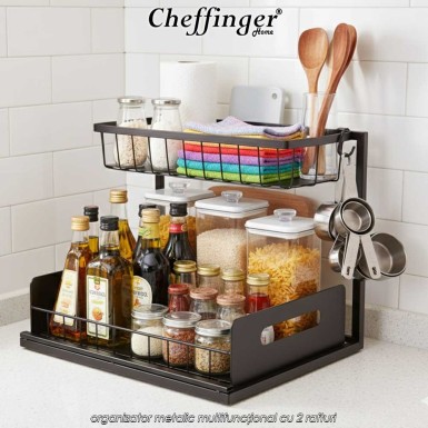 Cheffinger Home Multi Purpose Rack  DR08 - organizator metalic multifuncțional cu 2 rafturi