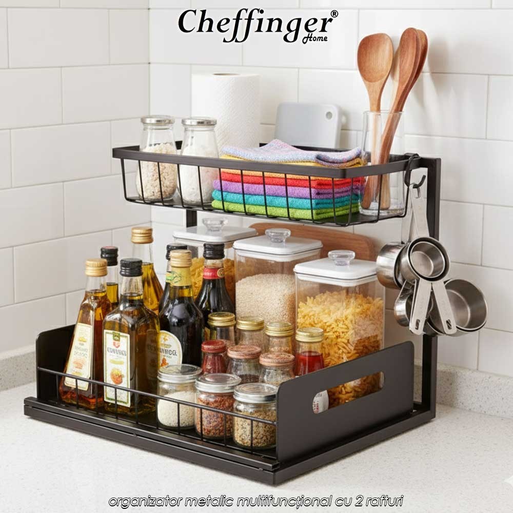 Cheffinger Home Multi Purpose Rack  DR08 - organizator metalic multifuncțional cu 2 rafturi