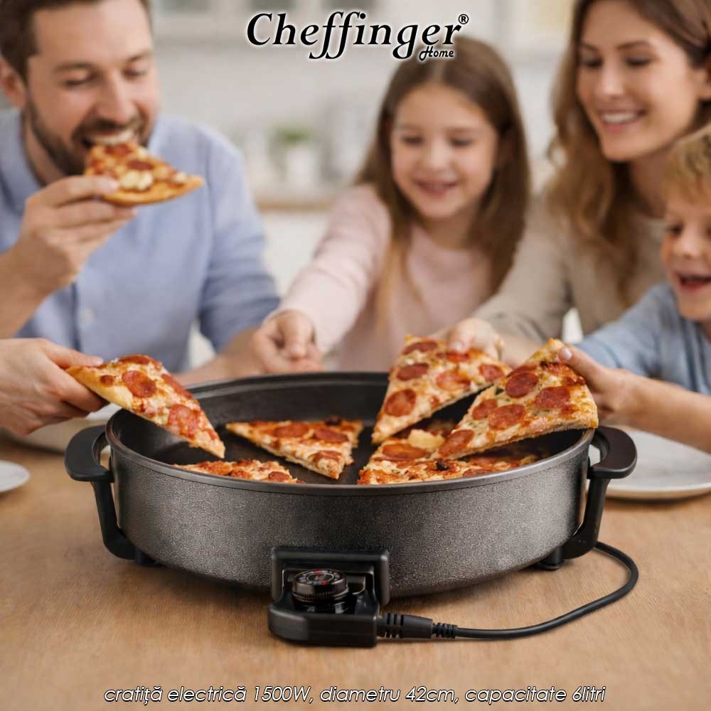 Cheffinger Home Pizza Pan PZP42 - cratiță electrică 1500W, diametru 42cm, capacitate 6litri