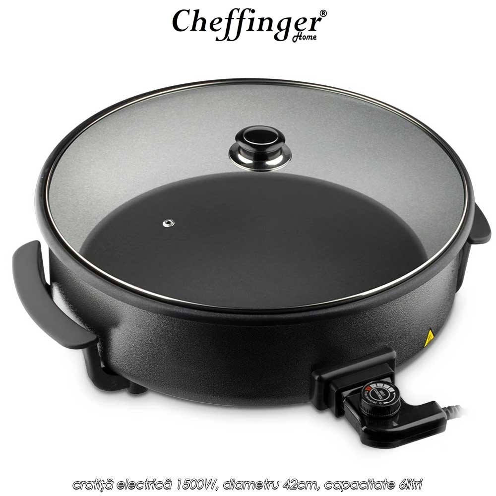 Cheffinger Home Pizza Pan PZP42 - cratiță electrică 1500W, diametru 42cm, capacitate 6litri