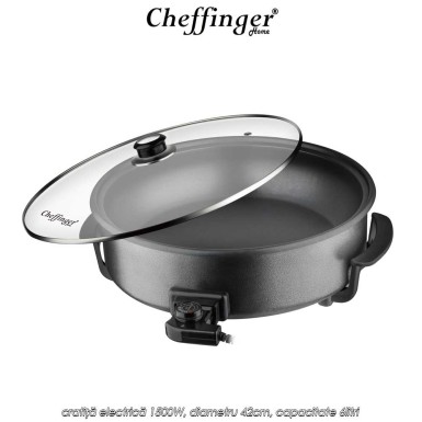 Cheffinger Home Pizza Pan PZP42 - cratiță electrică 1500W, diametru 42cm, capacitate 6litri