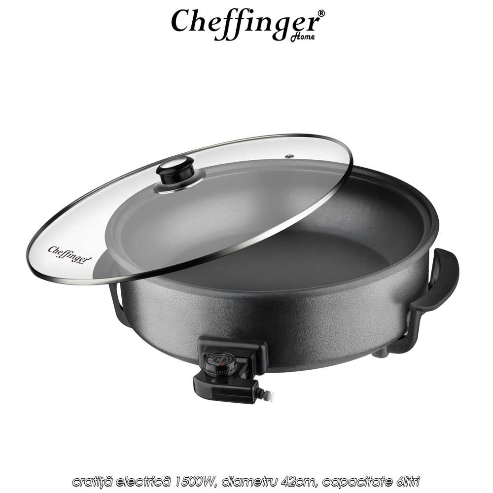 Cheffinger Home Pizza Pan PZP42 - cratiță electrică 1500W, diametru 42cm, capacitate 6litri
