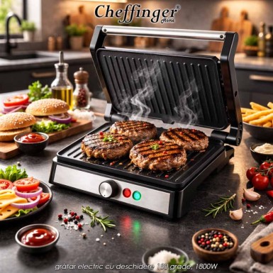 Cheffinger Home PG02 - grătar electric cu deschidere 180 grade, 1800W