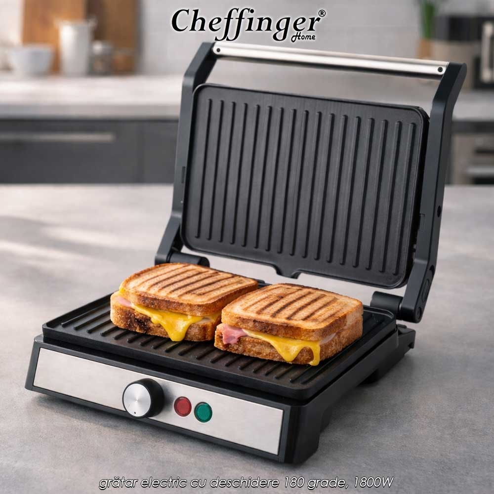 Cheffinger Home PG02 - grătar electric cu deschidere 180 grade, 1800W