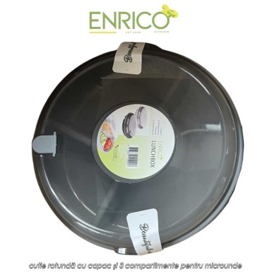 Enrico Microwave 3 Parts Container with Lid - cutie rotundă cu capac și 3 compartimente pentru microunde