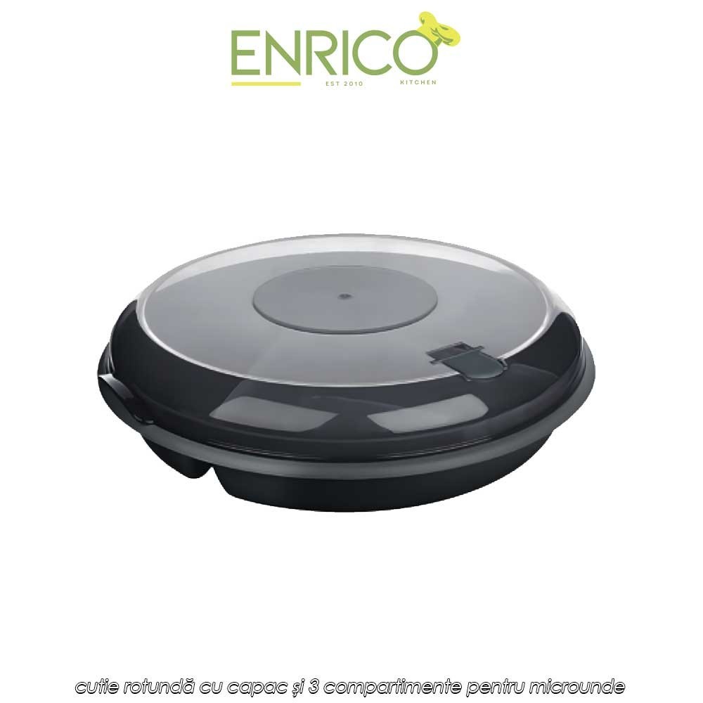 Enrico Microwave 3 Parts Container with Lid - cutie rotundă cu capac și 3 compartimente pentru microunde