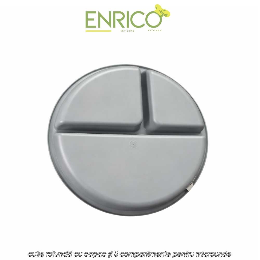 Enrico Microwave 3 Parts Container with Lid - cutie rotundă cu capac și 3 compartimente pentru microunde