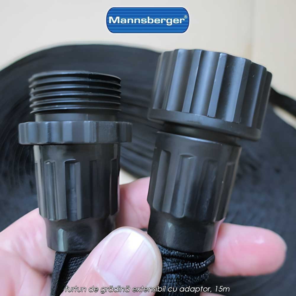 Mannsberger Water Hose 15m - furtun de grădină extensibil cu adaptor, 15m