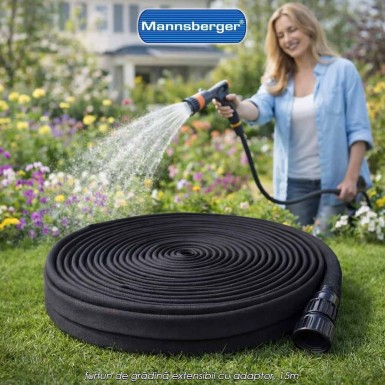Mannsberger Water Hose 15m - furtun de grădină extensibil cu adaptor, 15m