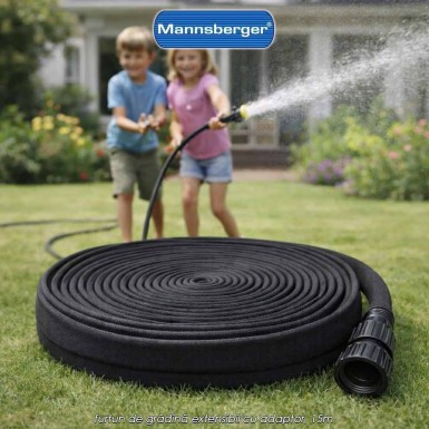 Mannsberger Water Hose 15m - furtun de grădină extensibil cu adaptor, 15m