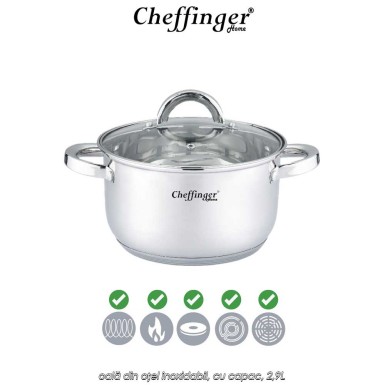 Cheffinger Home SS18- oală din oțel inoxidabil, cu capac, 2,9L