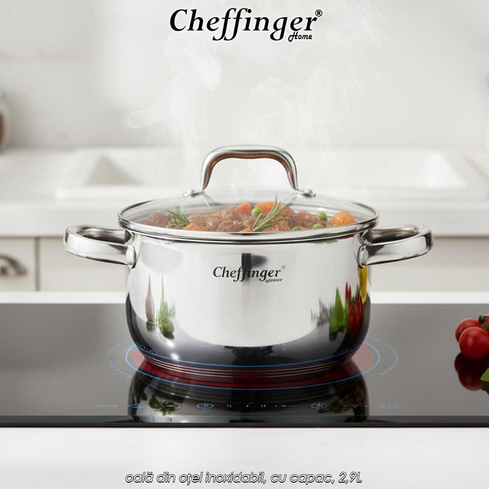 Cheffinger Home SS18- oală din oțel inoxidabil, cu capac, 2,9L
