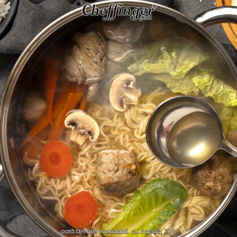 Cheffinger Home SS18- oală din oțel inoxidabil, cu capac, 2,9L