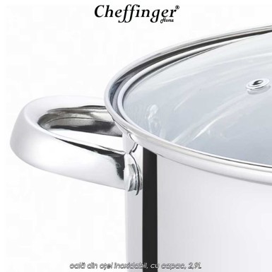Cheffinger Home SS18- oală din oțel inoxidabil, cu capac, 2,9L