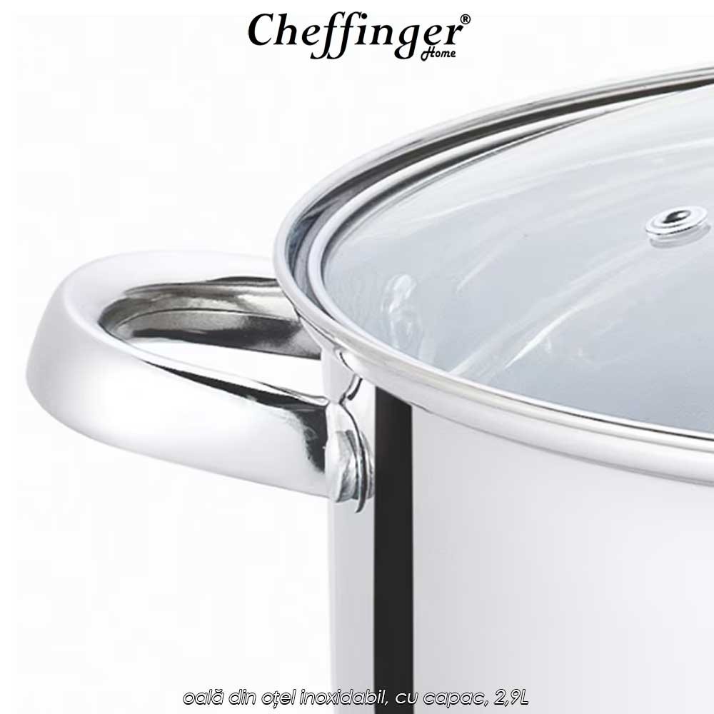 Cheffinger Home SS18- oală din oțel inoxidabil, cu capac, 2,9L